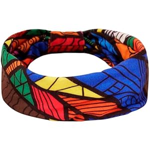 MINACHI Bohemian Style Wide-Brimmed Knotted Headband, Navy Yellow Orange Red Brocade Ethnic Print, Women’s Hair Accessory