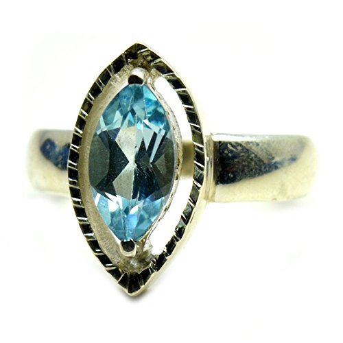 Bague topaze bleue marquise en argent massif faite main pour l'élégance au quotidien