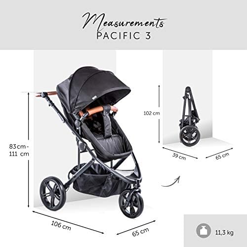 Hauck Pushchair Travel System Pacific 3 Shop N Drive / 3 Wheeler / Pram Convertible to Reversible Seat / Infant Car Seat / Footmuff / Height Adjustable / Lightweight / Large Wheels / Black