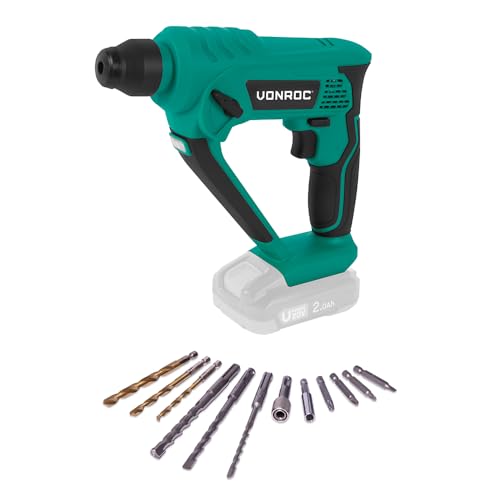 VONROC Marteau Perforateur Sans Fil VONROC 20V - Polyvalence 3-en-1: Perceuse, Visseuse et Marteau Perforateur - Accessoires Inclus - Gamme VPower 20V