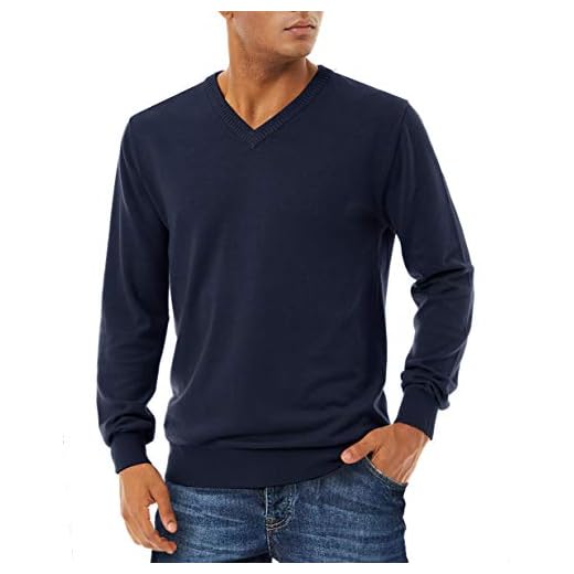 MAGCOMSEN herr långärmad v-ringad tröja höst vinter basic stickad pullover män Regular fit bomull sweatshirt finstickad Pulli tröjor