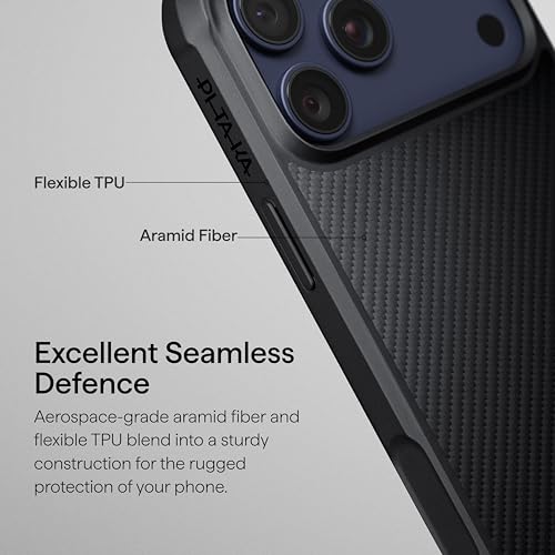 Image of pitaka for iPhone 17 Pro Case 6.3 inch, Military Grade Protective Case, Compatible with MagSafe, 600D Aramid Fiber Woven & TPU Combined, ProGuard - Black /Grey(Twill)
