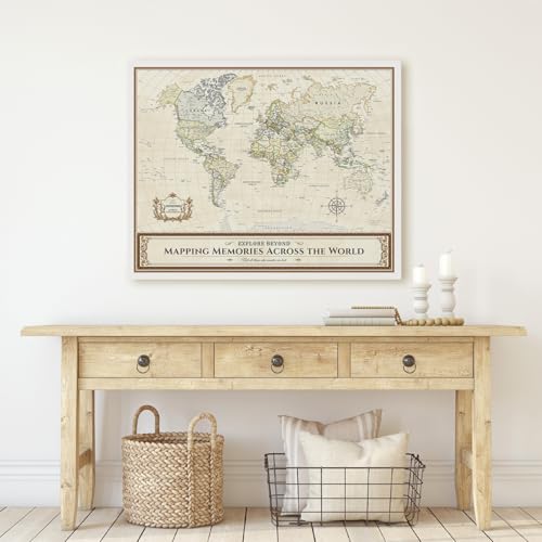 Image of DECORARTS - Large Colorful World Map Art Canvas Wall Art, Classic World Maps for Wall, Hand-Stretched Giclee Print, Home Office Statement Piece, Handcrafted in USA, 35x28''