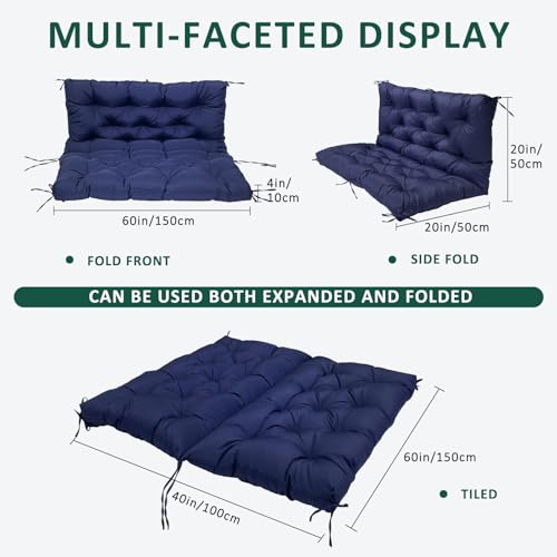 Swing Replacement Cushions for Outdoor: Waterproof 2-3 Seater Porch Bench Cushion - Thick Backrest Patio Swing Cushion f