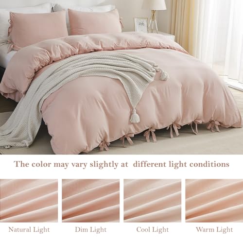 Image of annadaif Pink Duvet Cover King Size (104x90 Inch), 3 Pieces Bowknot Ultra Soft Washed Microfiber Bow Tie Duvet Cover Set, Easy Care Bedding Set for Men, Women, Boys and Girls