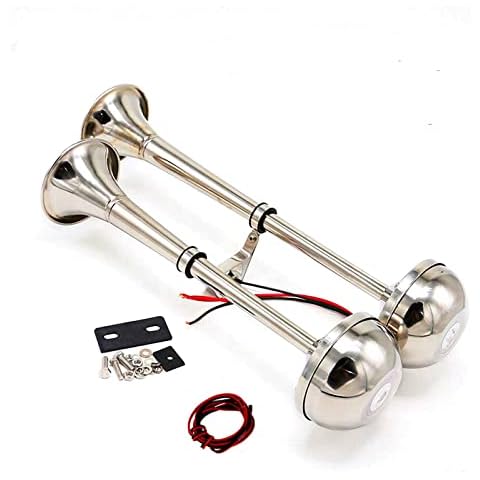 YIYDA Boat Trumpet Horn Car Horn Truck Horn 165DB Twin Horn Low and High Tone Stainless Steel 304 Car Electric Horn Silver with Mounting Bracket Powerful Horn for Any 24V Yacht Train Lorry Boat etc Cover