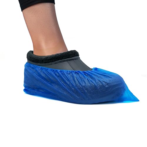 Einweg Schuhüberzieher Blau 15x36 cm – Latexfrei, Wasserdicht, Rutschhemmend, CPE Material, Ideal für Medizin, Handwerk, Haushalt & Outdoor Schutz (100)