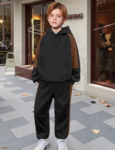 Boys Clothes Hoodie Kids Boys' Clothing Sets Stripe Color Block Sweatsuit 2pcs Long Sleeve Outfits with Pocket 6-12y