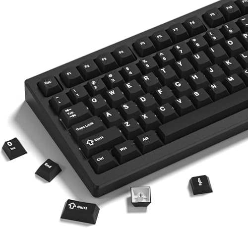 キーキャップ Womier ダブルショット PBT キーキャップセット、チェリープロファイル、124キー、60/65/75/100% メカニカルキーボード用、レトロゲーミングスタイル (ブラック)