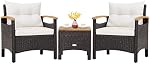 Tangkula 3-Piece Ensemble de meubles de patio, Canapé extérieur de rotin Patiojoy avec table de café, ensemble de conversation de p ratio avec coussin amovible, accoudoirs en bois d'Acacia confortable pour jardin, côté piscine (hors blanc)