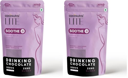 Image of Cocosutra SOOTHE - Sugar Free Drinking Chocolate Mix | For Feminine Health & Period Pain Relief | Gokhru, Shatavari & Berry Extracts | Vegan | Keto Friendly | Enjoy hot or cold | 200 g (Pack of 2)