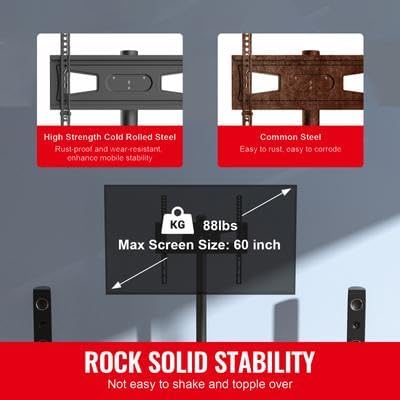 Happybuy Mobile TV Stand, Cart for 23-60 inch TVs, Height Adjustable with Wheels & Tray for AV Devices, Rolling TV Stand with Mount for Bedroom/Living Room