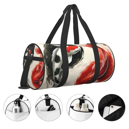 Sports Duffel Bag Koi-Fish-Ink-Wash-Painting Foldable Travel Tote Bag Weekender Sleepover Carry On Bag3