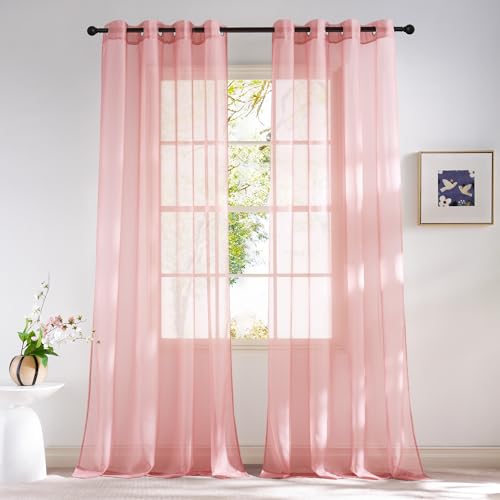 Image of NICETOWN Voile Sheer Baby Pink Curtains for Girls Room, Grommet Light Filtering Sheer Window Treatments Airy & Elegant for Nursery /Bedroom, 2 Panels, W54 x L84