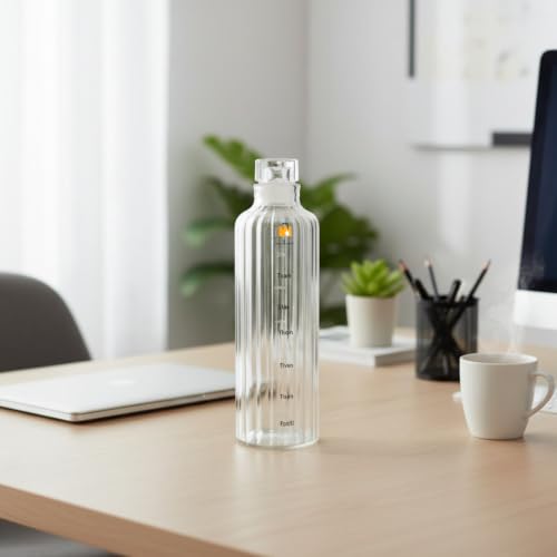 Image of Borosilicate Glass Water Bottles with Cap, Water Bottle 500ML Glass Motivational Time Marker Drink Bottle Cute Glass Milk Juice Drinking Bottles for Girls Kids Women for School, Gym (White)