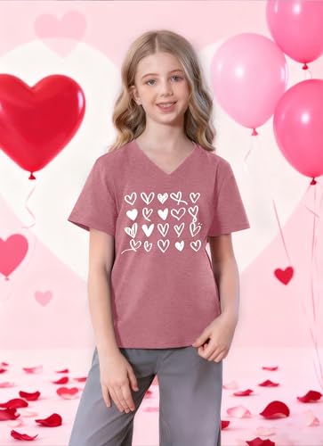 Image of LAZYCHILD Kids Valentine Shirt Girls Valentines Day Shirts Heart Graphic Long Sleeve Striped Tee Tops 5-14 Years