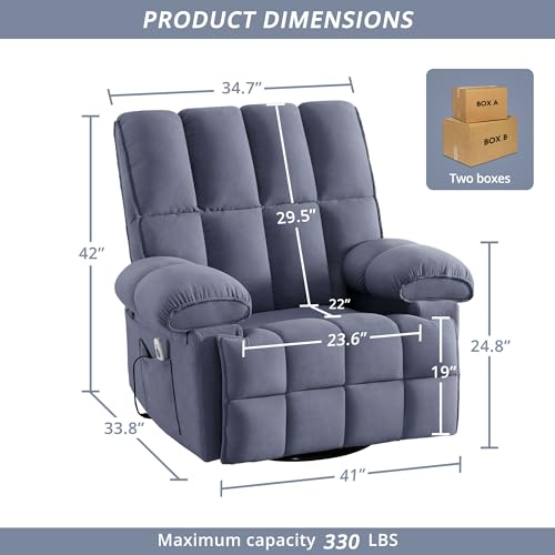 Hanherry Swivel Rocker Recliner Chair for Adults,Glider Nursery Rocking Chair Manual Reclining Chair with Massage & Heat,Single Sofa for Living Room,Bedroom