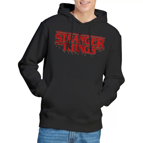 Stranger Things Retro Drippy Logo Sudadera con Capucha Unisex, Negro, XXL