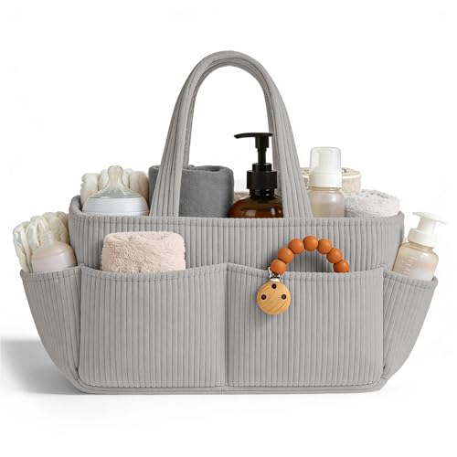 Indrnif Panier à langer en velours côtelé pour table à langer, organiseur de couches pour bébé avec compartiments interchangeables, panier de rangement élégant pour chambre d'enfant