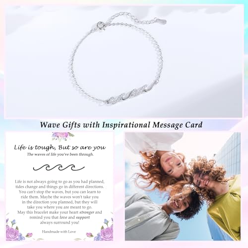 Image of Gifts for Women Christmas Birthday, Silver Wave Bracelets for Woman Mom Wife Grandma Daughter Granddaughter Friend Sister, The Waves of Life We've Through Together Mothers Day Graduation Gift