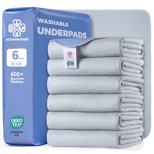 Image of Accompagner Incontinence Bed Pads Washable Waterproof Underpads 36 inchx36 inch 6pc