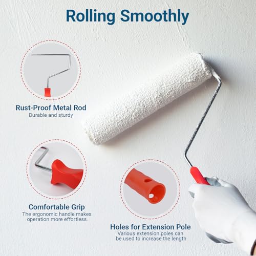 RAWILL Mohair Paint Roller 6 Inch,6 Pack Small Paint Roller Kit with Frame,Lint-Free & Shed-Resistant,Ideal for Painting, Door,Wood,Cabinets,Corners and Walls