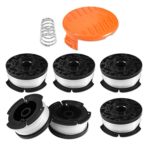 Uchidodo Rasentrimmer Schnur, 6 Stücke Fadenspulen für Black und Decker Rasentrimmer, 9,15 m lang 1,65 mm dick mit Spulenabdeckung und Feder Cover