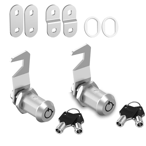Hecfu 2 Pcs Toolbox Locks with Keys, Tubular Cam Lock 1-1/8" Keyed Alike, Hook Cam Tool Box Locks Secure Your Toolbox Mailbox Drawer RV Storage Door Cabinet Lock, Silver Zinc Alloy