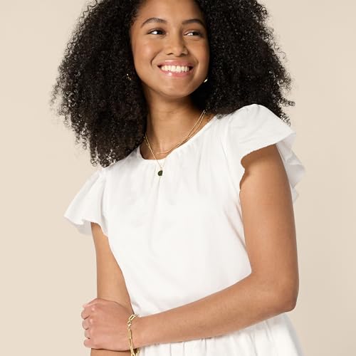 Amazon Essentials Women's Relaxed-Fit Cotton Sateen Crewneck Tiered Midi Dress with Flutter Sleeves, Back Button Closure, White, X-Small - image 3