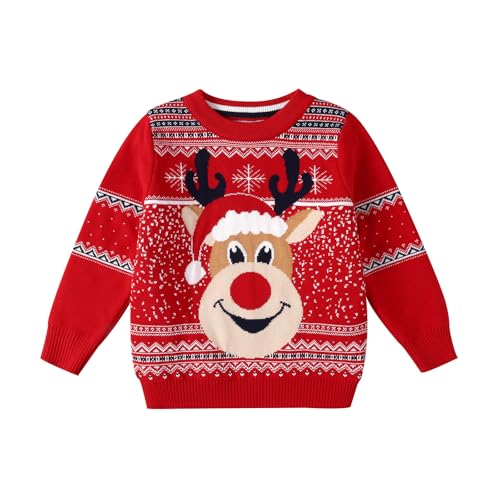 Kids Christmas Sweater for Boy Girls Reindeer Knit Sweaters Fall Winter Crewneck Pullover Xmas Clothes 4-10 Years