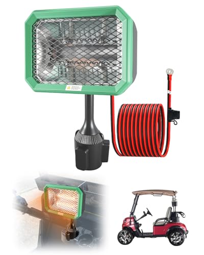 Golf Cart Electric Heater 48V 400W Carbon Fiber Heater with Mid-Cable Quick-Disconnect 2s Quick Heating with 360 Rotatable Head Compatible with Club Car/Yamaha/EZGO Golf Cart Accessories