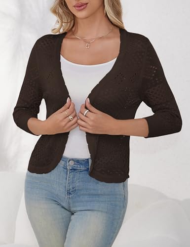 Image of REDHOTYPE Women's 3 /4 Sleeve Cardigan Open Front Cropped Shrugs Summer Hollowed Lightweight Cardigans Sweater (S-XL)