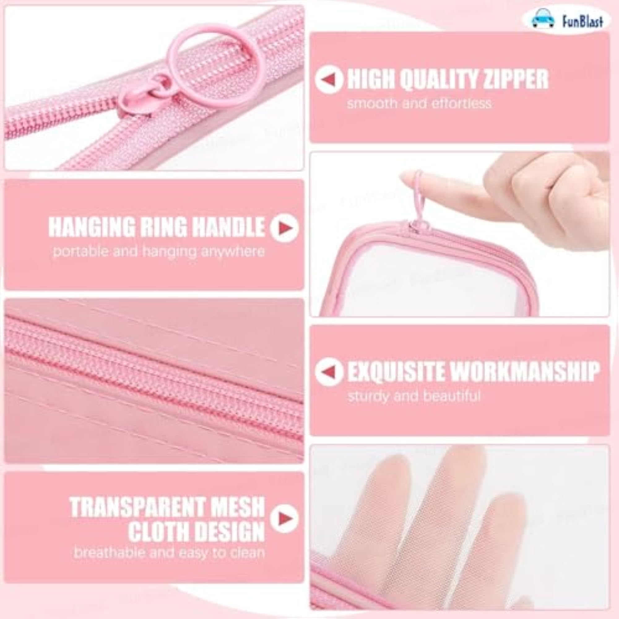 3 Pcs Cosmetic Pouch Case - Travel Mesh Makeup Bags