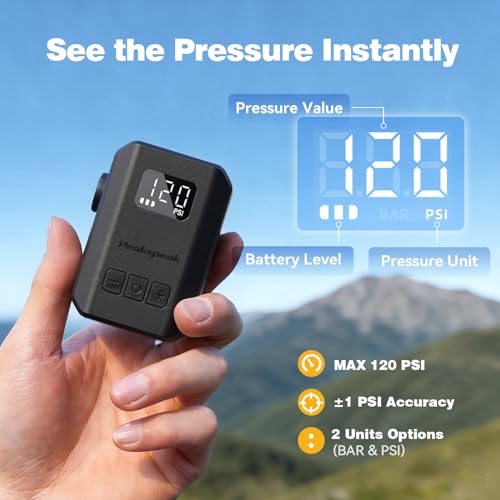 Image of Peakspeak Mini Electric Bike Pump AS260PRO, 120PSI Portable Bicycle Pump with Gauge & Auto Stop, USB-C Rechargeable, Precision Inflation for Presta /Schrader Valves, Road Bike, MTB & Motorcycle