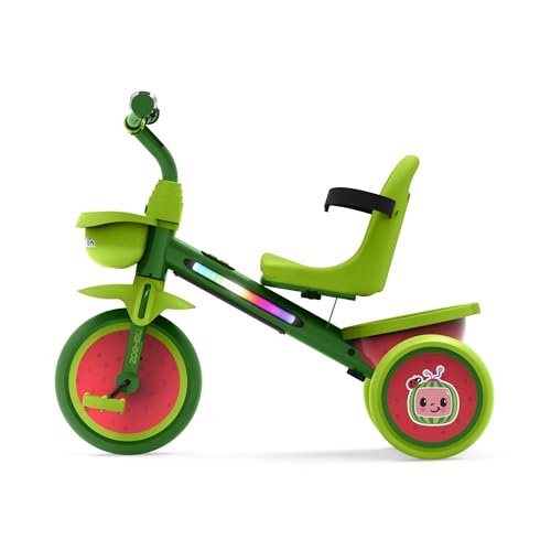 Jetson CoComelon Light-Up Trike, Front and Rear Baskets, Multi-Colored LED Lights, Seatbelt and Bell, Green, Ages 2-4, Medium