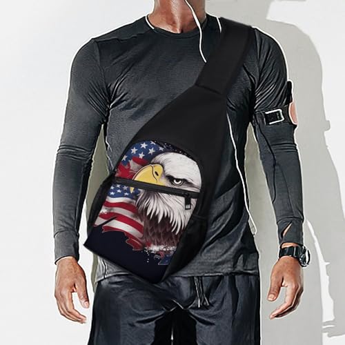 Mochila bandolera ligera para senderismo con águila y bandera USA miniatura 7