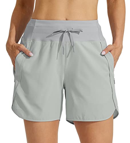 Willit Women's 5" Athletic Running Shorts Quick Dry Workout Hiking Shorts High Waisted Active Shorts Zipper Pocket Gray M #TOP2