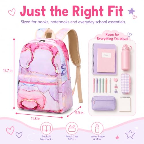 Image of LOIDOU Backpack for Teen Girls Bookbags School Backpack with Lunch Box and Pencil Case 3 in 1 School Bags Set (Pink)