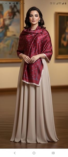 Image of Premium Silk Stole for Women | Lightweight Printed Silk Scarf & Hijab | Elegant Party (72 x 36 Inch) (Burgundy)