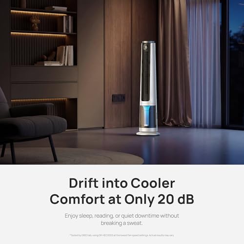 Image of DREO TurboCool Misting Fan 765S, Tower Fans that Blow Cold Air, 10F Cooling, 34ft /s Fast Standing Fan, 6L Tank, 20 dB Quiet DC Motor, 90 Smart Oscillating Fan with 12 Speeds, 4 Modes for Home, White
