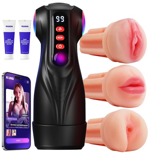 Image of Uoffile Male Masturbator Sex Toys for Men - AI Sync 3 Sleeves Mens Sex Toy Adult Toys with 9 Sucking & 9 Vibrating, Pocket Pussy Penis Pump Colorful Lighting Male Stroker Blowjob Erotic Massage Kits