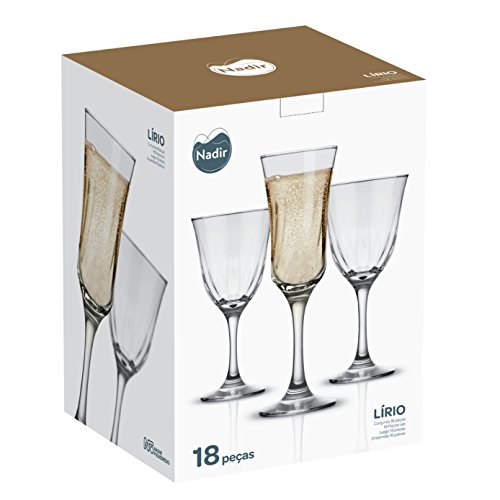 Conjunto de Taças, Lírio, 18 Peças, Incolor, Nadir