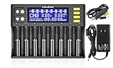 LiitoKala LII-S8 18650 Battery Charger 8+2 Bay Smart Universal Charger LCD Display for Li-ion(IMR/ICR) LiFePO4 Ni-MH/Cd AA AAA C 18650 21700 26650 18350 14500 RCR123 Batteries & 9V Batteries