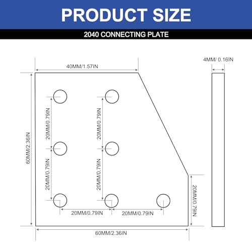 Image of 12pcs 2040 Aluminum Extrusion Joint Plate Connector Corner L Bracket 7-Hole 2040 V Slot Hardware T Slotted Accessories with T Nuts and Screws for Aluminum Profile 3D Printer Frame Part Black
