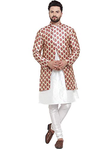 Image of ABH LIFESTYLE Men's Dupion Silk Kurta Pyjama & Ethnic Jacket Set
