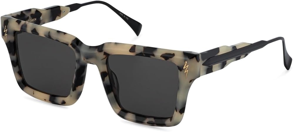 SAINT OWEN Óculos de sol Lucid – Armação retangular grande com acetato italiano, Tartaruga preta