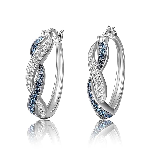 Amazon Essentials .925 Sterling Silver Rhodium Plated Crystal Twisted Hoop Earrings for Women, Hypoallergenic Nickel-Free, Lightweight Hoops with Click Post Closure2