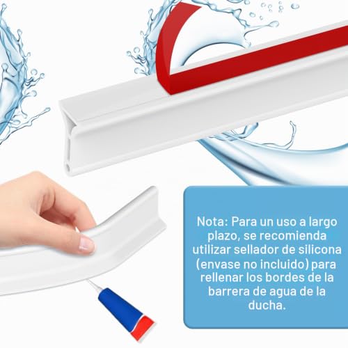Miniatura 4 de Fentar Barrera De Agua Para Ducha, 2m Goma Mampara Flexible Contra El Moho, Vierteaguas Mampara, Perfil Silicona, Para Baño Fregadero De Suelo Bañera