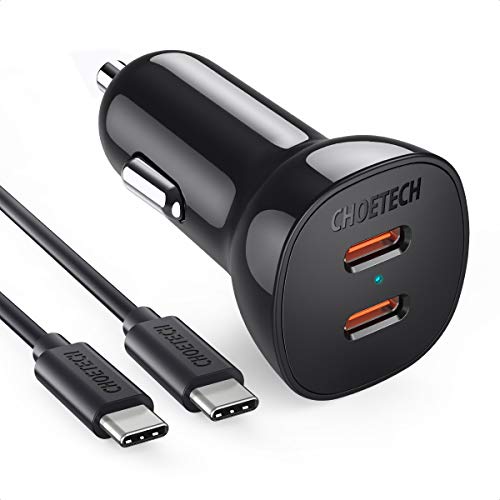 USB C Car Charger, CHOETECH 36W Dual Fast PD 3.0 Port Mini Type C Car Charger Adapter with Type C Cord Compatible with iPhone 12/12 Pro Max/12 Mini/11/11 Pro Max/X/SE, Galaxy Note20/S20/S10, iPad Pro