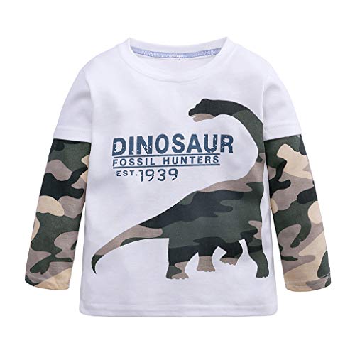 Subfamily Camisa de Bebe Camiseta de Manga Larga con Estampado de Dinosaurios y Dibujos Animados, para niños, Dinosaur 2 a 7 años